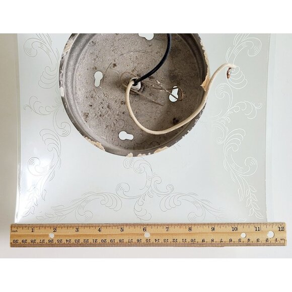 Vintage MCM Glass Ceiling Light Fixture With Etched Swirl Design & Metal Base - Picture 10 of 14